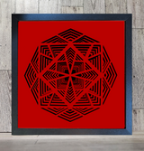 black and red layered paper in black frame