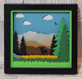 Serene Mountain Scene shadowbox in black frame