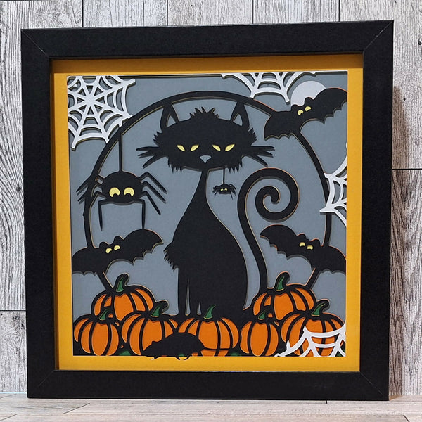 Halloween Cat Layered Paper Art Shadow Box