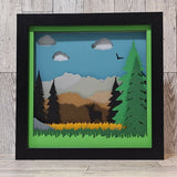 Serene Mountain Scene Shadowbox in black frame