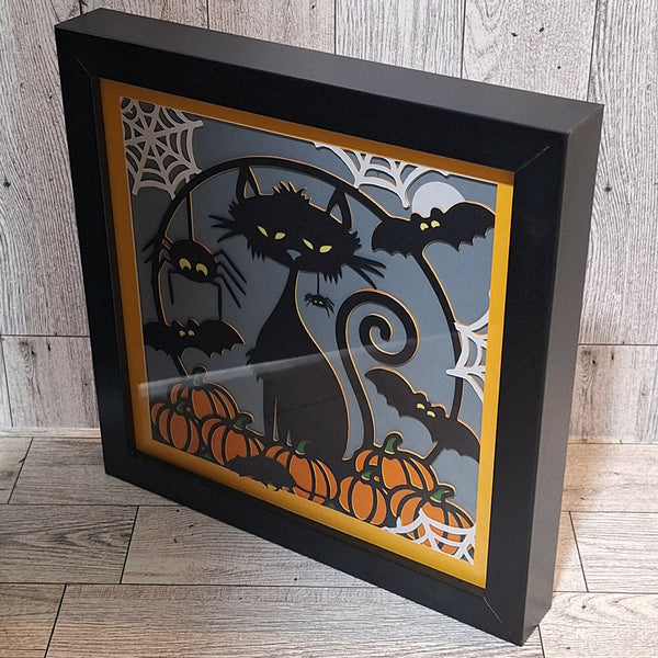 side view of Halloween Cat Shadow Box