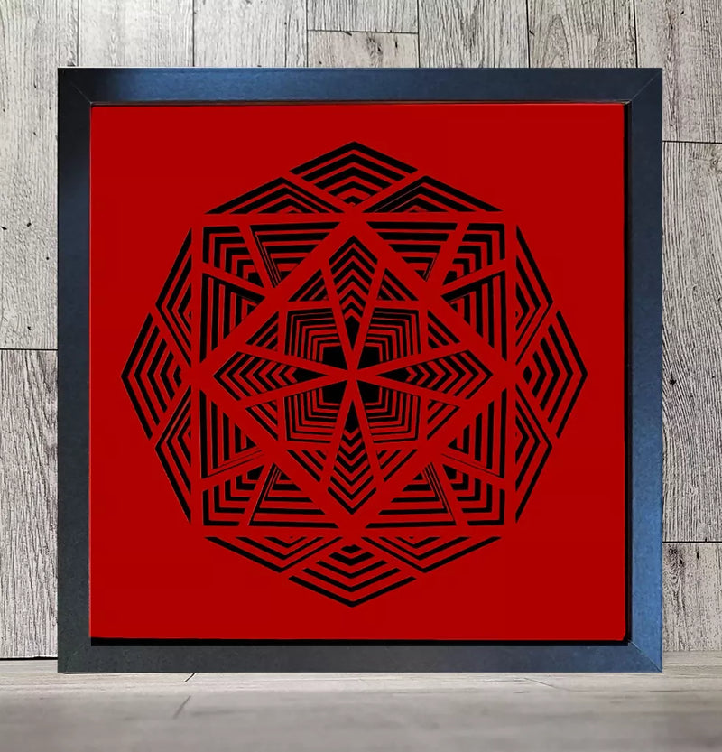 black and red layered paper in black frame