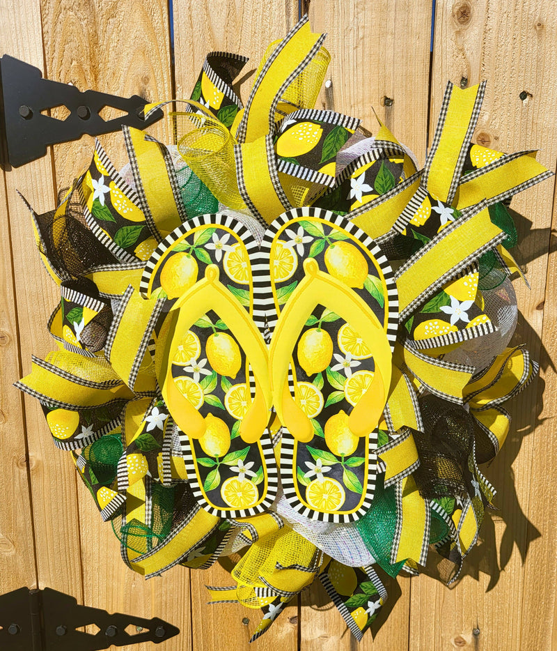 Lemon Flip Flop Deco Mesh Wreath