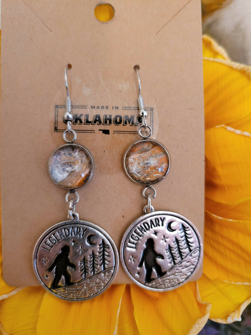 Bigfoot earrings orange and silver