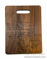 Laser engraved cutting board with handwritten recipe