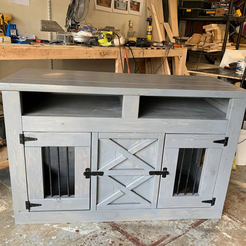 Double Medium Dog Crate with open shelves