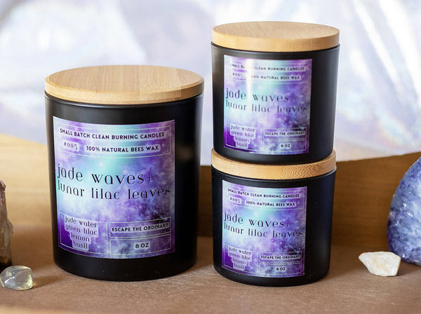 Jade Waves + Lunar Lilac Leaves Beeswax Candles