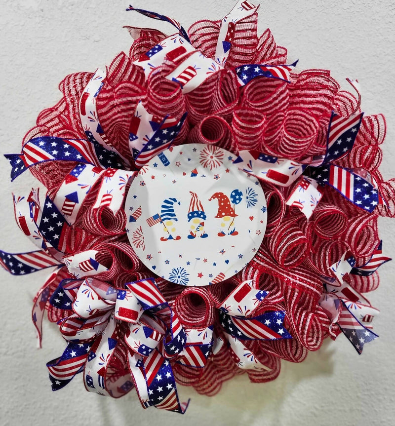 Patriotic Gnome Deco Mesh Wreath