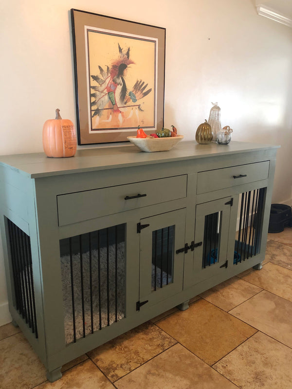 Contemporary Double Dog Crate with drawers- Small