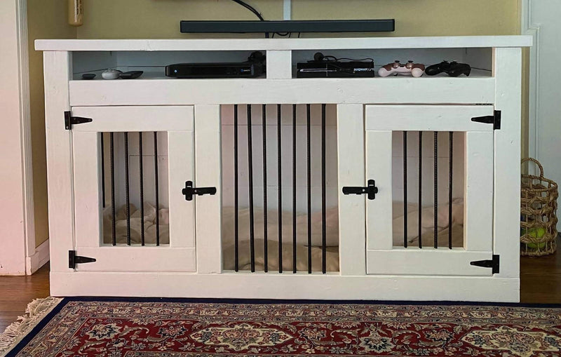 Double small dog crate with open shelves