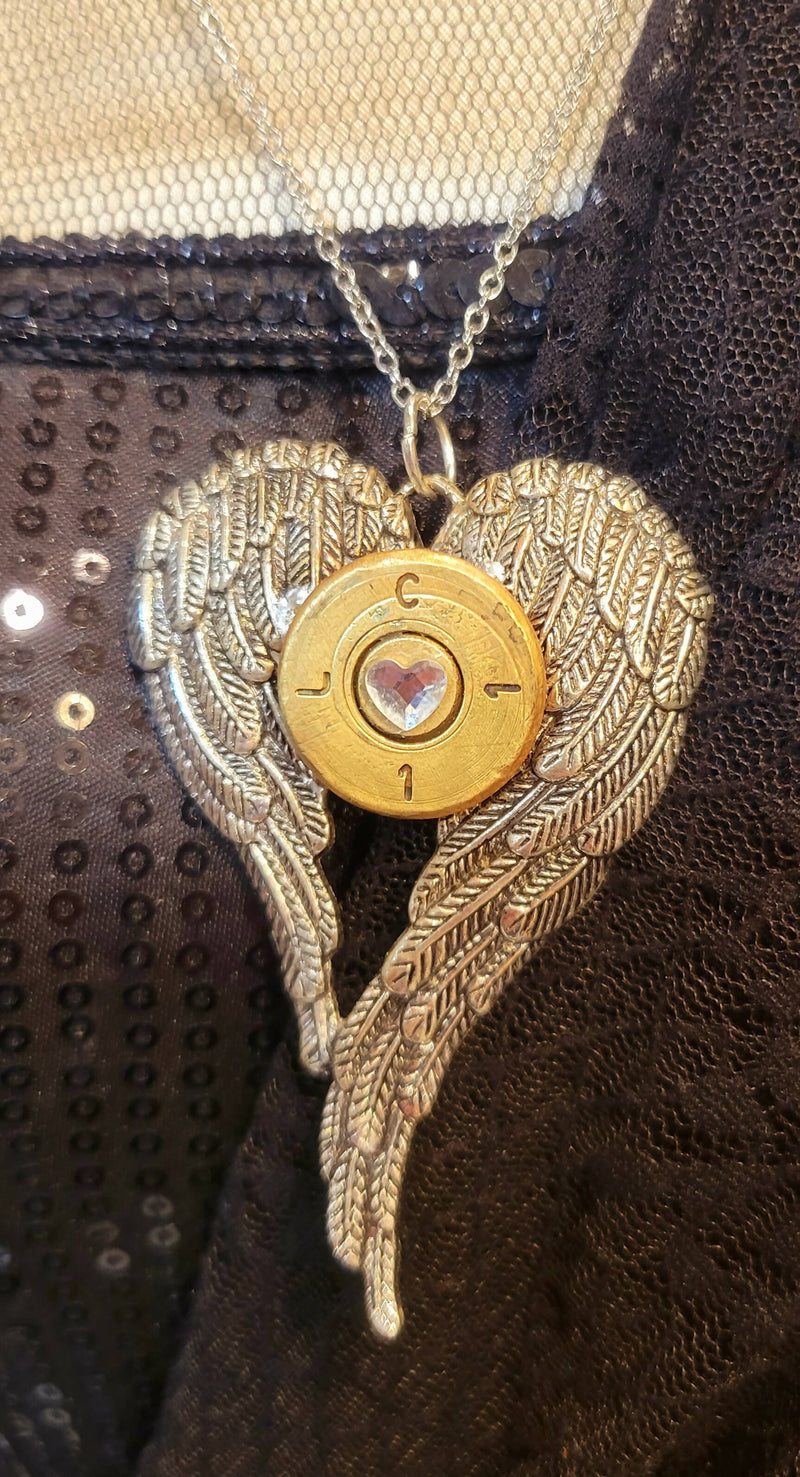 Wing 50 caliber heart necklace on chain
