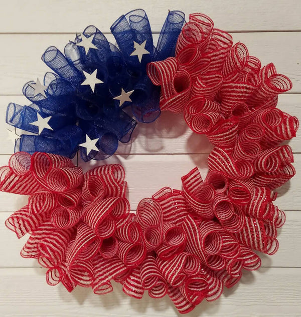 USA Flag Deco Mesh Wreath
