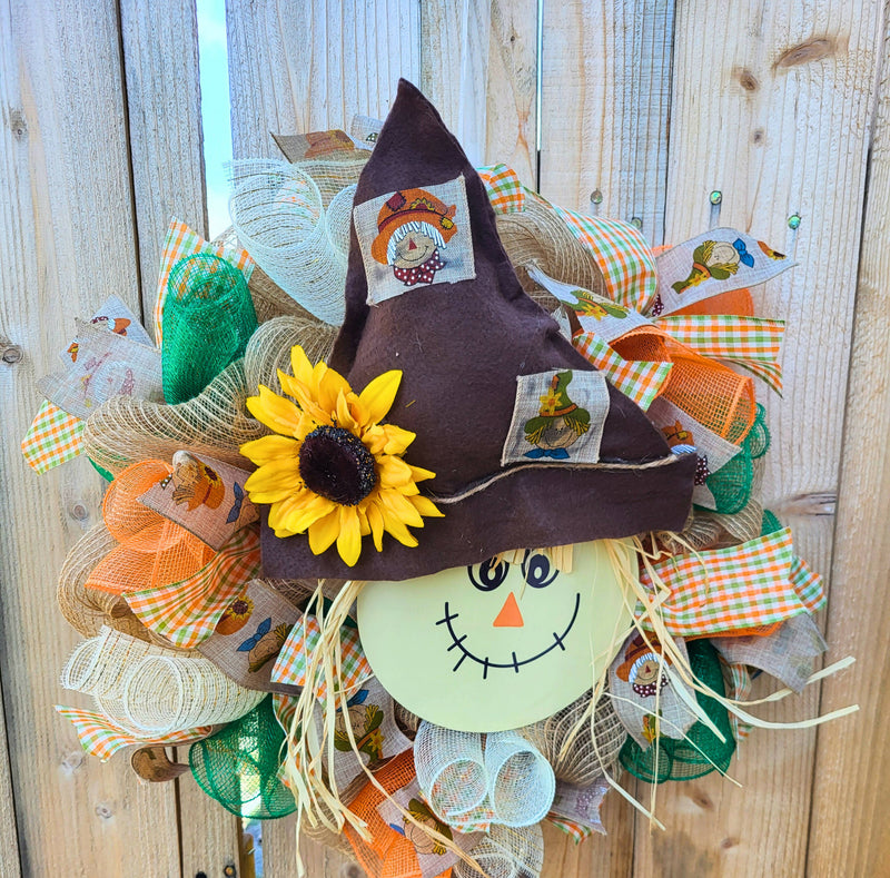 Fall Scarecrow Deco Mesh Wreath