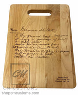 Laser engraved cutting board with handwritten recipe